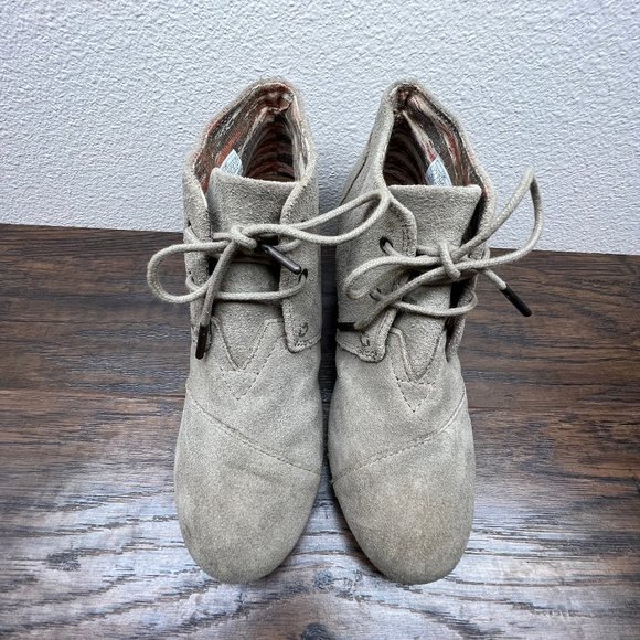 Toms Suede Wedge Lace Up Ankle Booties Women's Size 7 - Picture 3 of 12